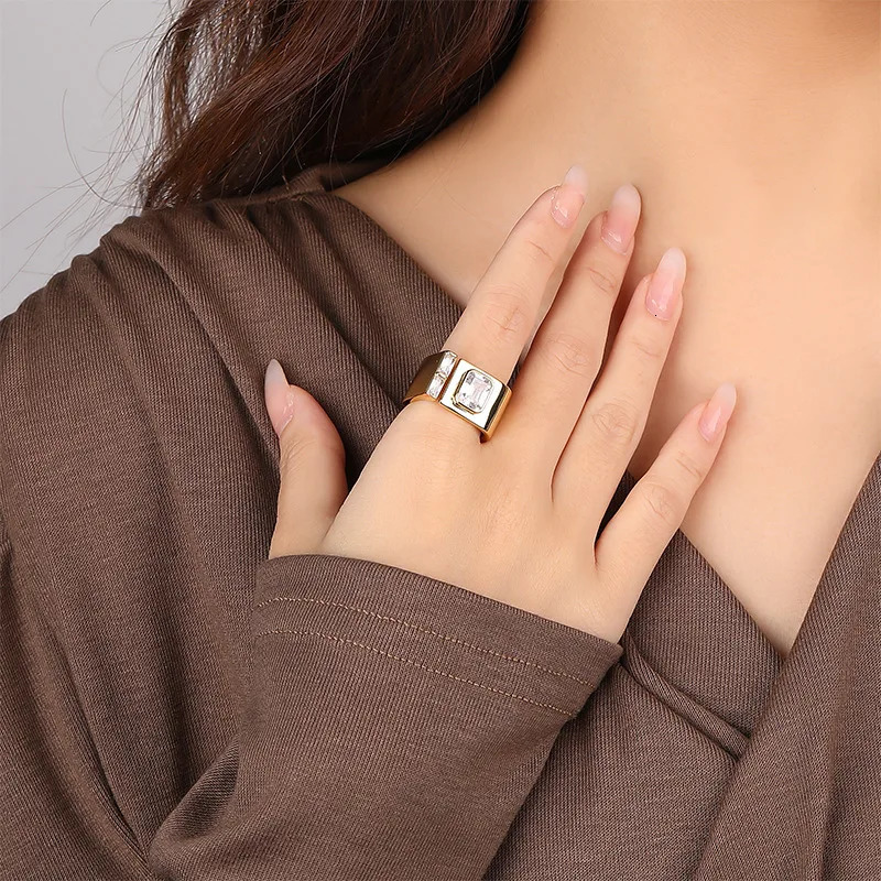 FINS 925 Sterling Silver Gold Clear Zircon Sqare Ring Punk Crystal Wide Open Finger Men Fine Jewelry 231220