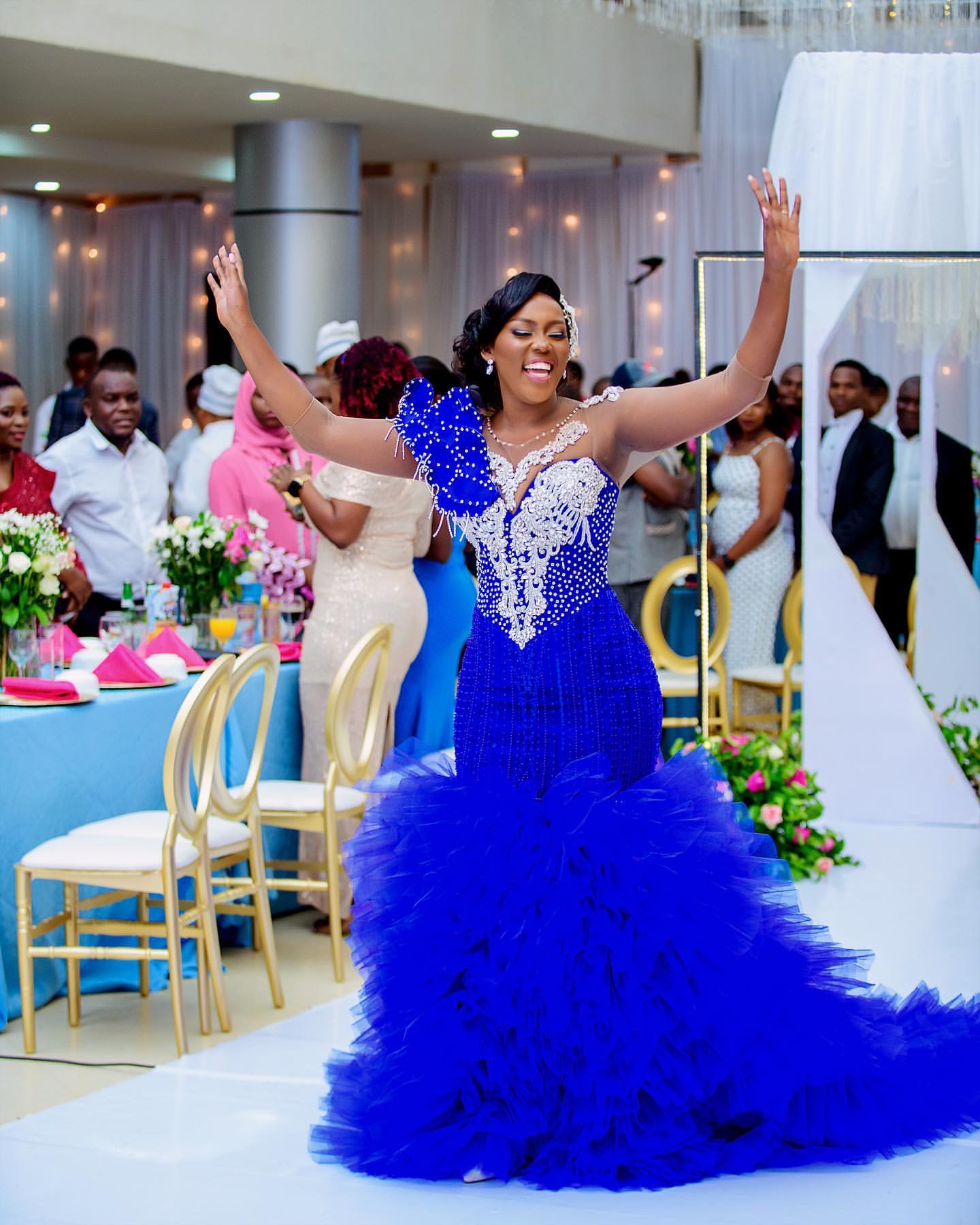 2024 Aso Ebi Royal Blue Mermaid Prom Dress Beaded Crystals Tiers Evening Formal Party Second Reception Birthday Engagement Gowns Dresses Robe De Soire