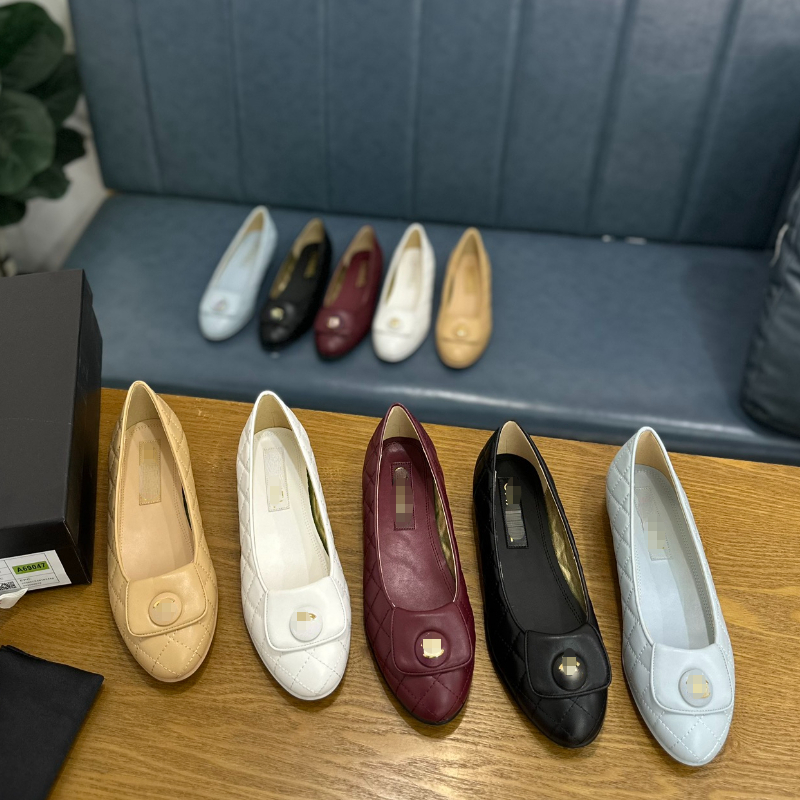 Brand Women's Shoes Bag Buckle Logo Ballet Flats Checkered Leather Loafers