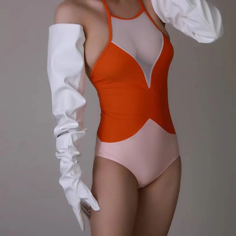 Touchscreen Leather Long Gloves 90cm Large Sleeves Loose Pile Black Sexy Nightclub Fashion Patent 231220