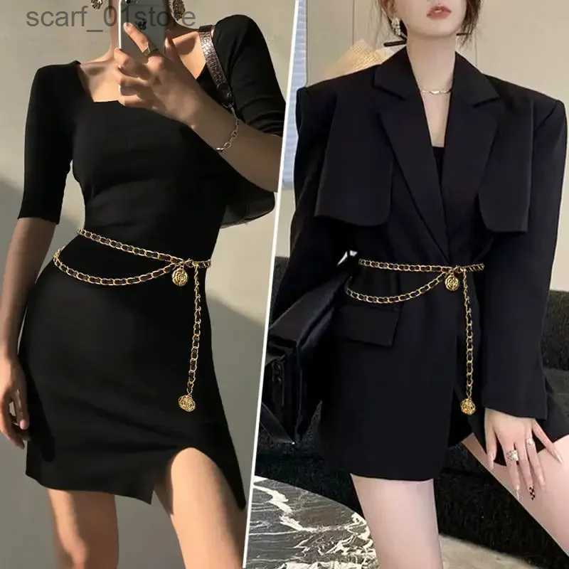 Waist Chain Belts 2023 Ladies Fashion Metal Waist Chain Flowers Camellia Woman Thin Waist Chain Dress Pants Decoration Belts for Women LuxuryL231221