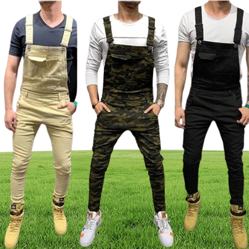 Men's Jeans Big Pocket Camouflage Printed Denim Bib Overalls Jumpsuits Army Green Working Clothing Coveralls Fashion Casual1326773