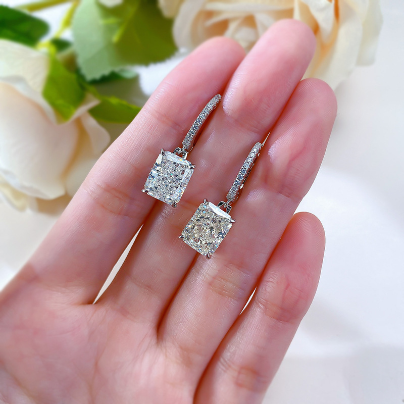 Sterg Sier Moissanite White Gemstones Eternity Dangle Earrings for Women