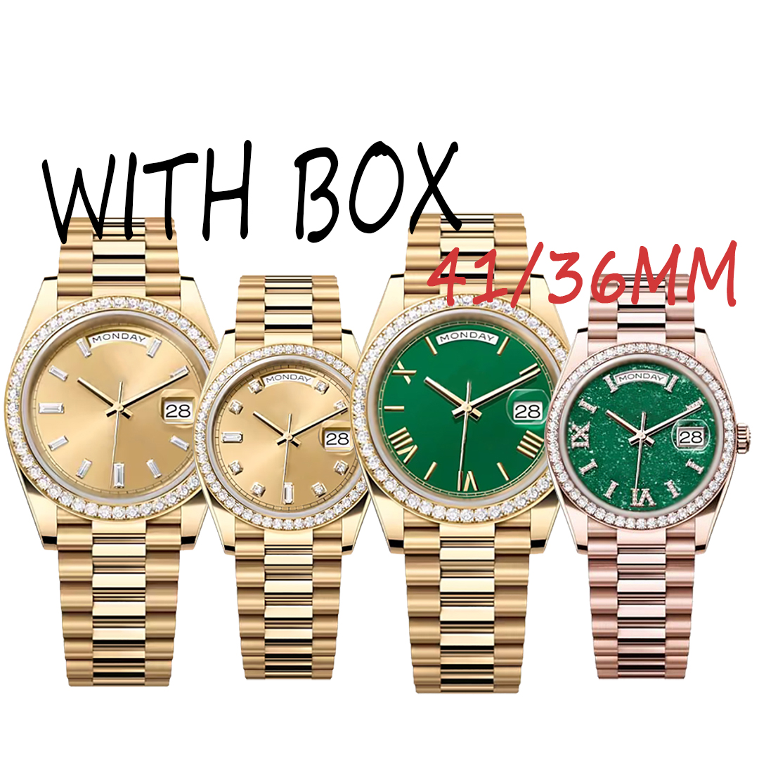 Gold watch designer Mens Automatic Mechanical Watches 41/36mm 904L Full Stainless Steel diamond bezel Green waterproof Luminous iced out watch montre de luxe Gift