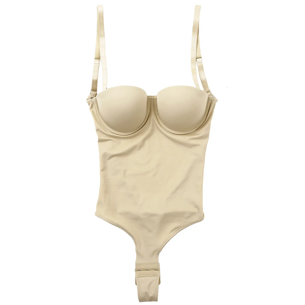 Womens Adjustable Spaghetti Straps Underwire Padded Push Up Backless Tummy Control Full Body Shaper Thong Bodysuit Shapewear 231221