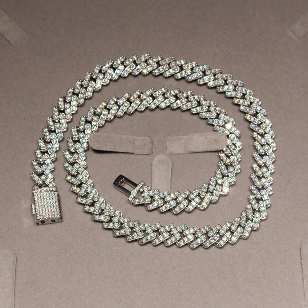 Customized 10mm 925 Sterling Silver Hip Hop Iced Out Jewelry One Row Vvs Moissanite Cuban Link Chain