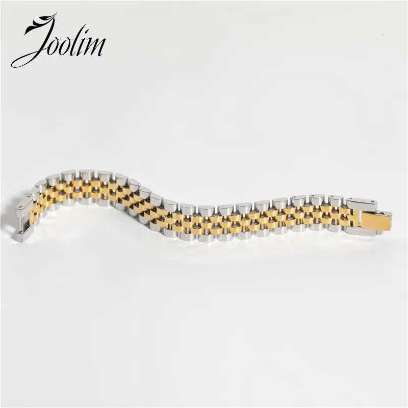 Joolim Jewelry Wholesale Waterproof Width13MM Fashion Permanent Chunky Watchband Mixed Chain Stainless Steel Bracelet For Women 231221