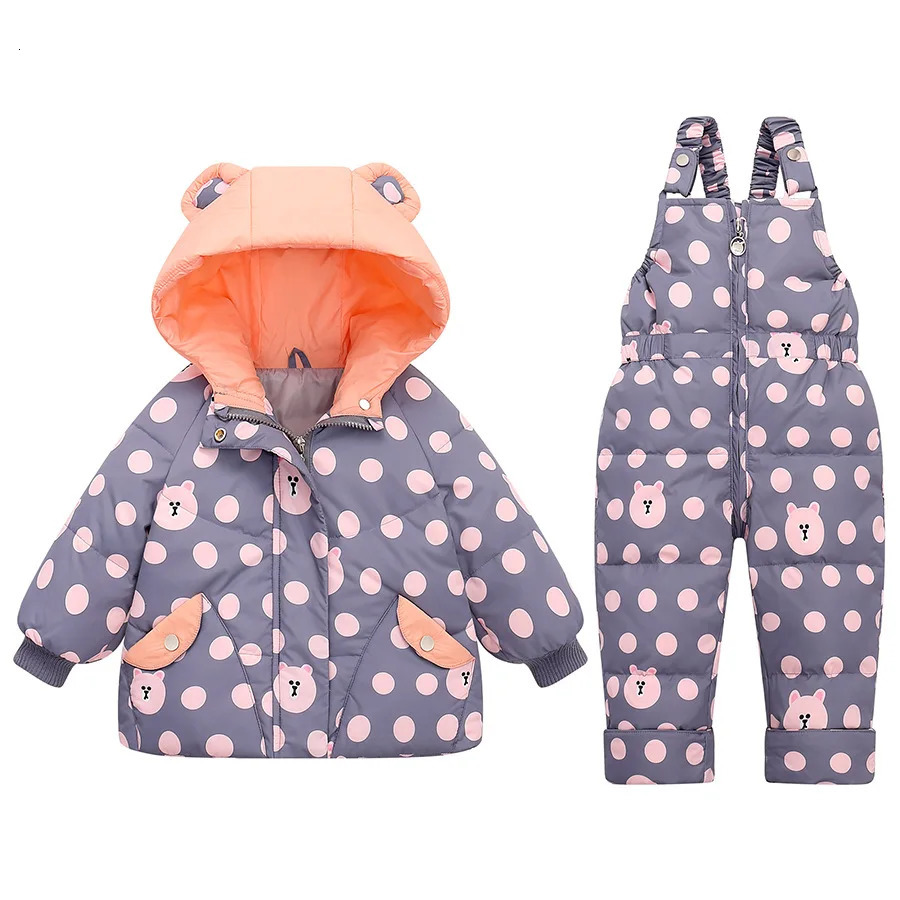 Korean Winter Baby Girl Down Jacket 2PCS Clothes Set Cartoon Frog Coat Infant Overalls Jumpsuit Toddler Snowsuit 231220