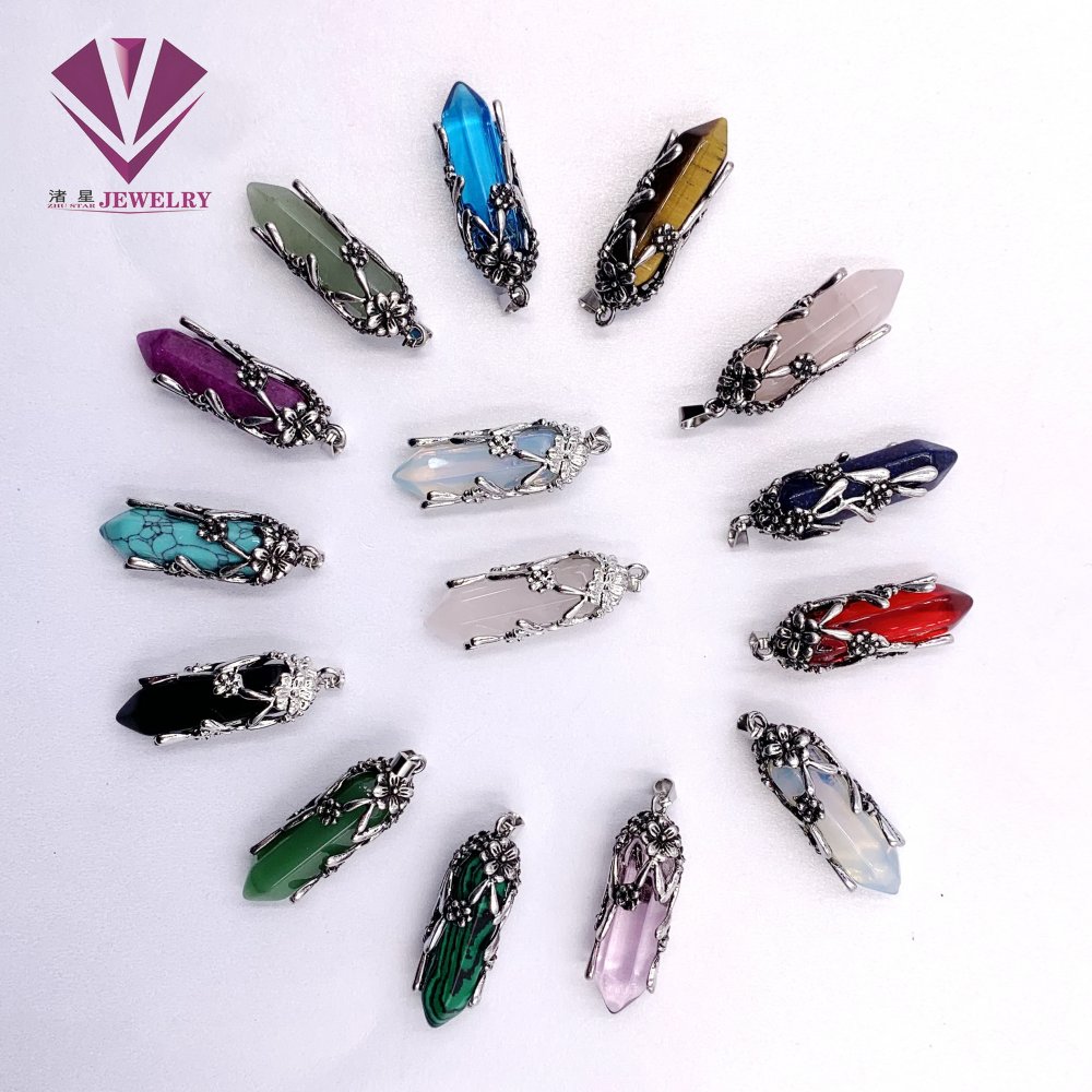 Natural Stone Crystal Stone and Flower Design Men's and Women's Pendant Necklace Wholesale Free Shipping