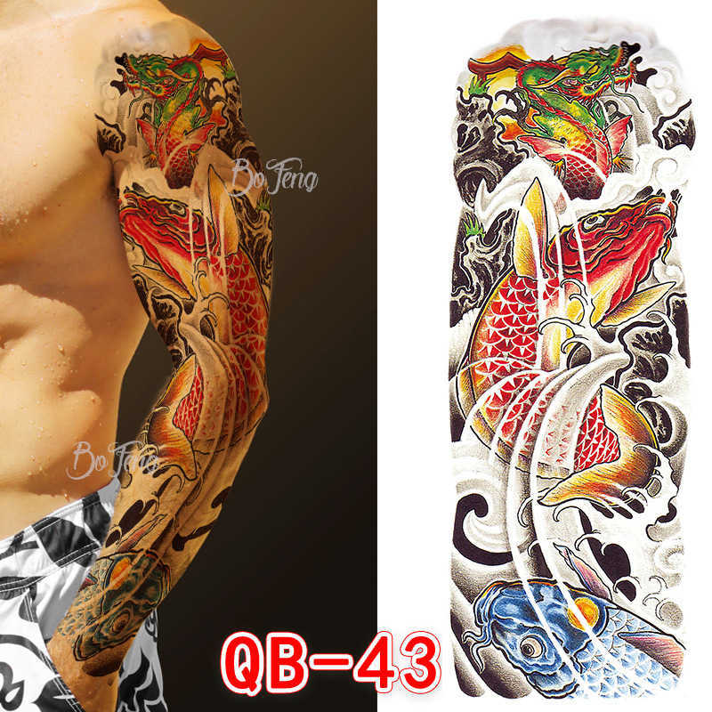 Full arm Tattoo Sticker with Carp Flower Arm Sun Wukong Skull Waterproof