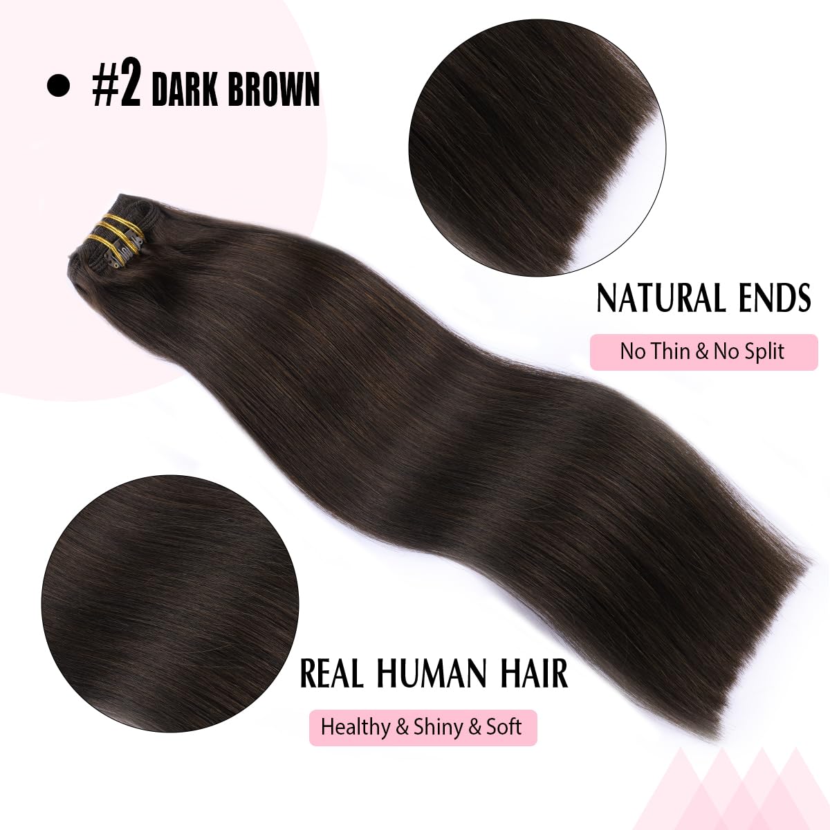 Clip in Hair Extensions Real Human Hair Dark Brown #2 Double Weft Double Weft Clip on ins Extension 120g