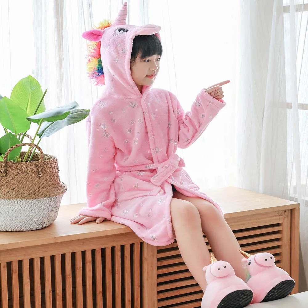 Kigurumi Husky Children Bathrobe Bath Robe Autumn Winter Animal Unicorn Hooded Pajamas For Boys Girls Towel Robes Kids Nightgown 231221