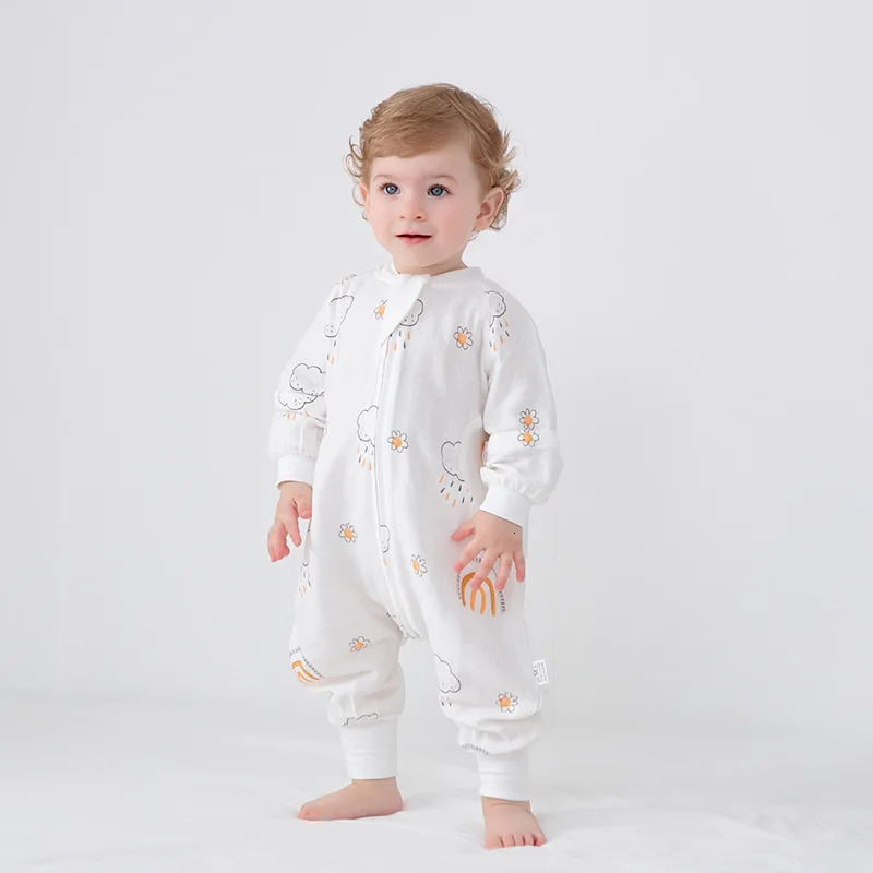 Baby Clothes Sleeping Romper Cotton Pajamas Bamboo Fiber Zipper Detachable Long Sleeve Kids Boy Girls Nighty 231220