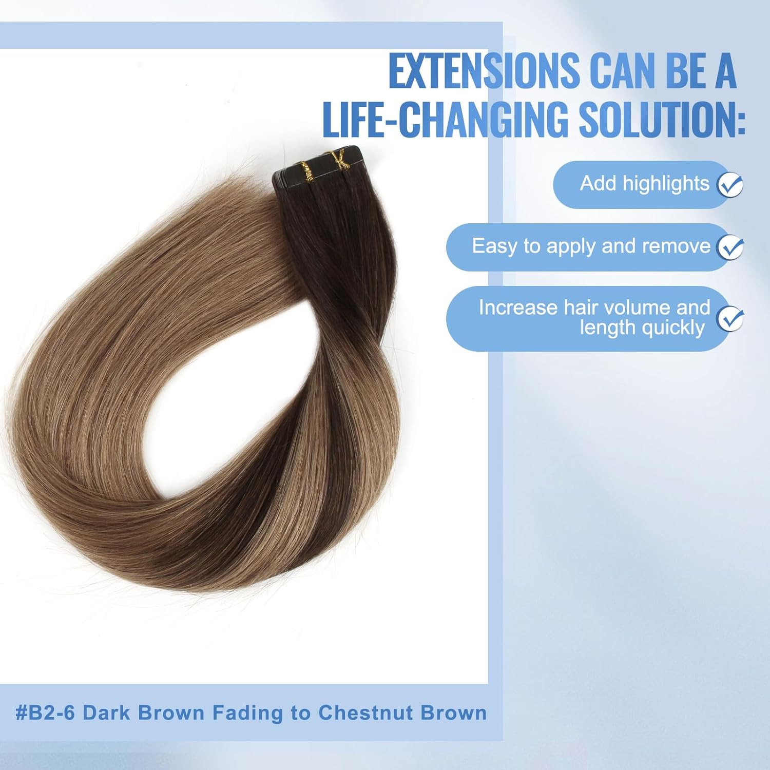 Balayage In Brown Fading To Ash Blonde 22 Inch Double Sided Tape Skin Weft Remy Human Hair Extensions 100G/40Pcs