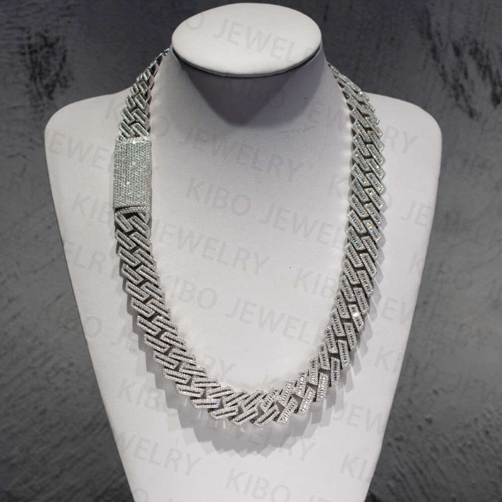 Hip Hop Men Luxury Cuban Chain 20mm Width Baguette 3rows Moissanite Miami Full Iced Out Cuban Link Chain Necklace