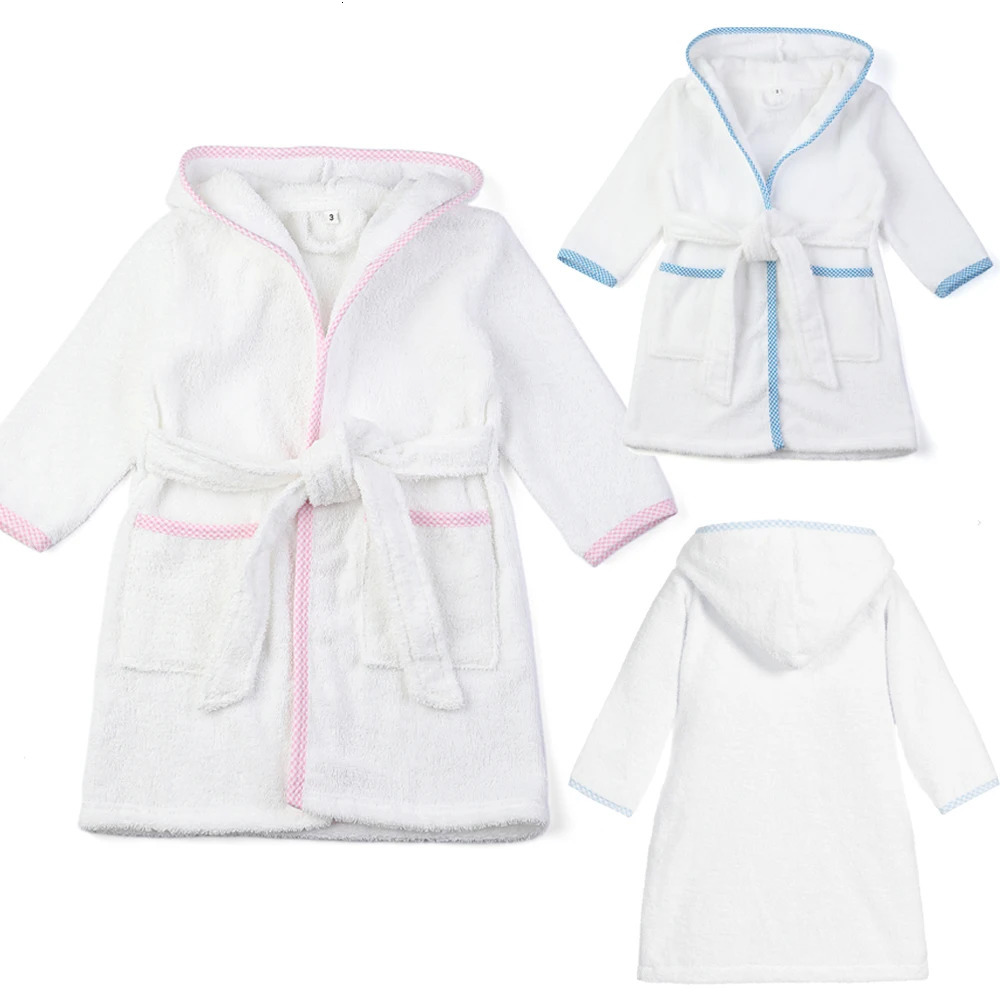 100% Cotton Kids Bath Robes White Terry Towelling Children Bathrobes With Drawstring Unisex Clothes Girls Boys Bathrobes 231221
