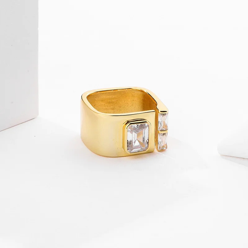 FINS 925 Sterling Silver Gold Clear Zircon Sqare Ring Punk Crystal Wide Open Finger Men Fine Jewelry 231220
