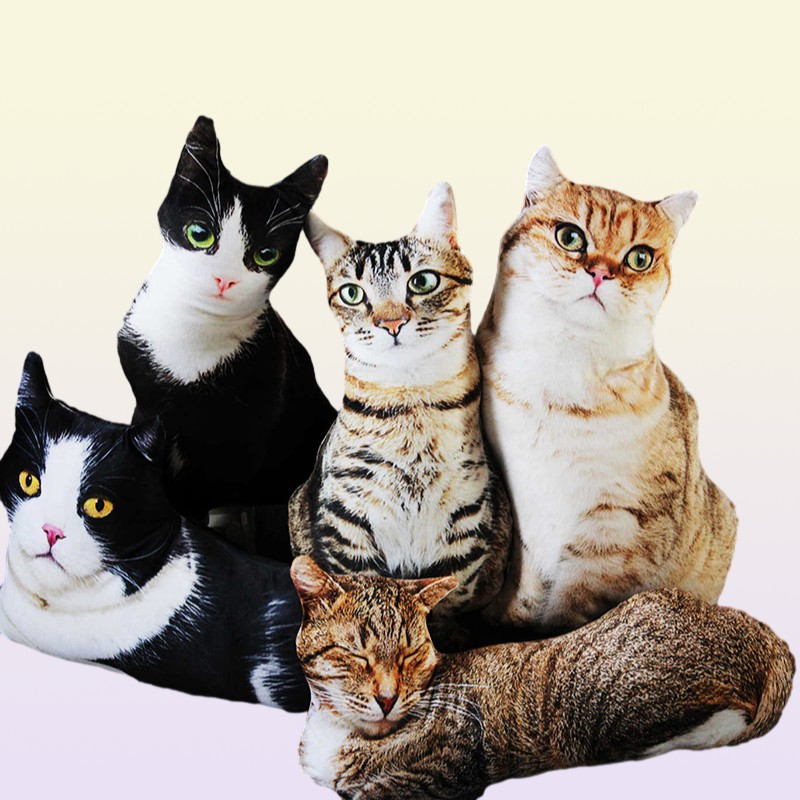 50cm lifelike plush cat pillow stuffed 3D print animal cat throw pillow home decoration gift for car people 220304
