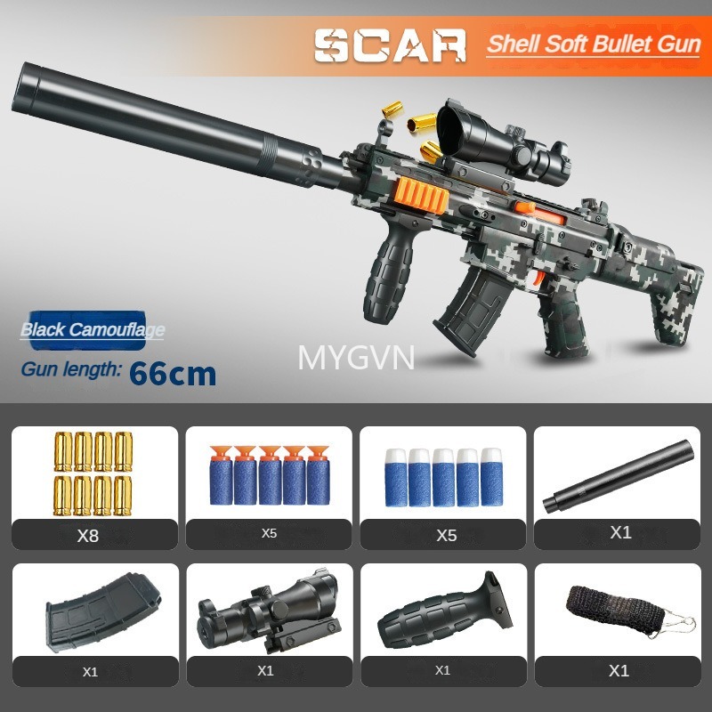 SCAR Toy Guns Soft Bullet Shell Ejection Blaster Rifle Sniper Submachine Gun for Boys Kids Outdoor Games