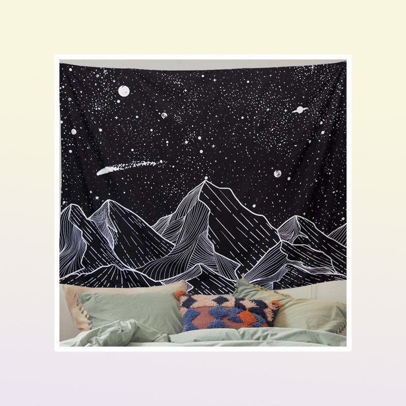 Tapestries Sun Moon Black Tapestry Wall Hanging Ancient Mountain Witchcraft Hippie Carpets7154553