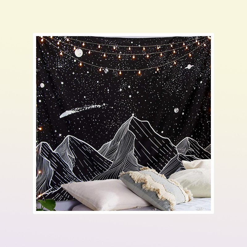 Tapestries Sun Moon Black Tapestry Wall Hanging Ancient Mountain Witchcraft Hippie Carpets7154553