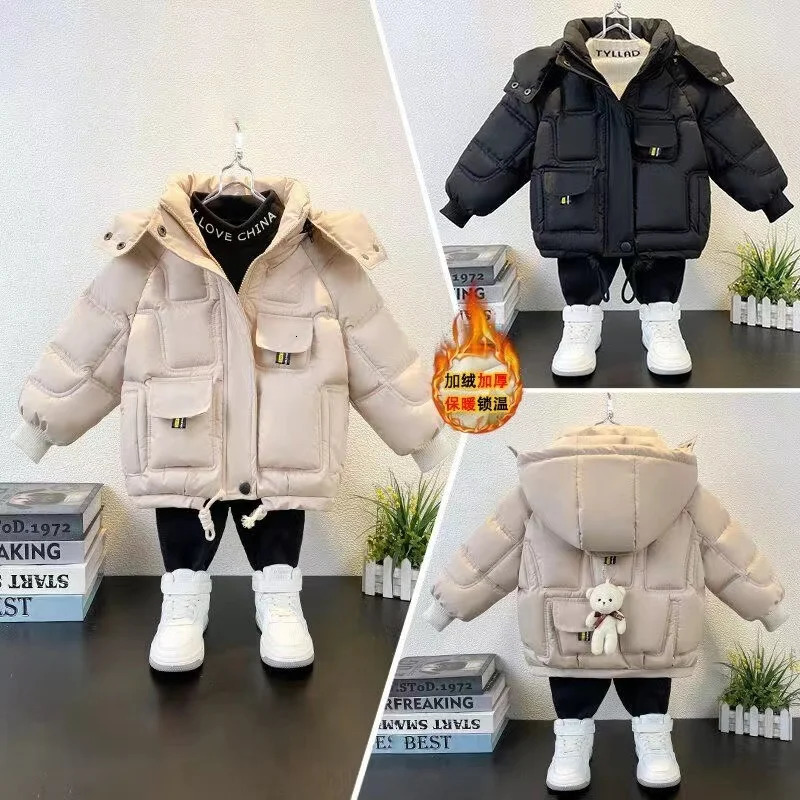 Childrens Cotton Jacket 2024 Boys Winter Plush Thickened Warm Down 16 Year Old Baby Cartoon 231220