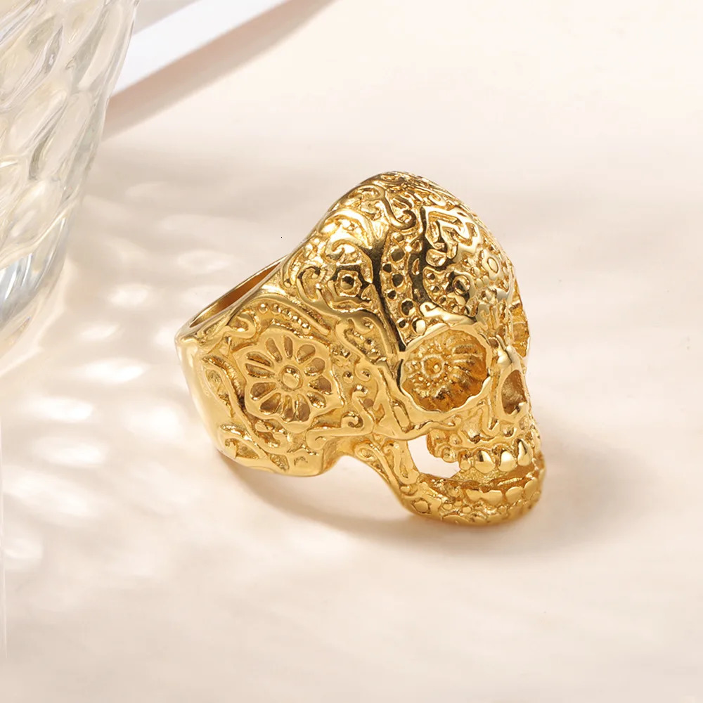 Gothic Skeleton Skull Male Rings For Men Women Personality Punk Stainless Steel Jewelry Fashion Accessories Gifts 231220