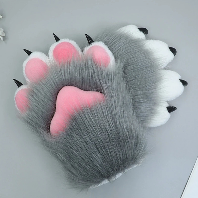 652F 2 Pcs Plush for Cat Cosplay Costume Nails Claws Gloves Furry Hand Paw 231220