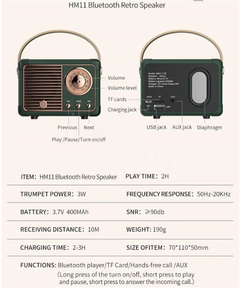 Classical Retro Bluetooth Speaker HM11 Music Player Sound Stereo Portable Decoration Mini Speakers Travel df336