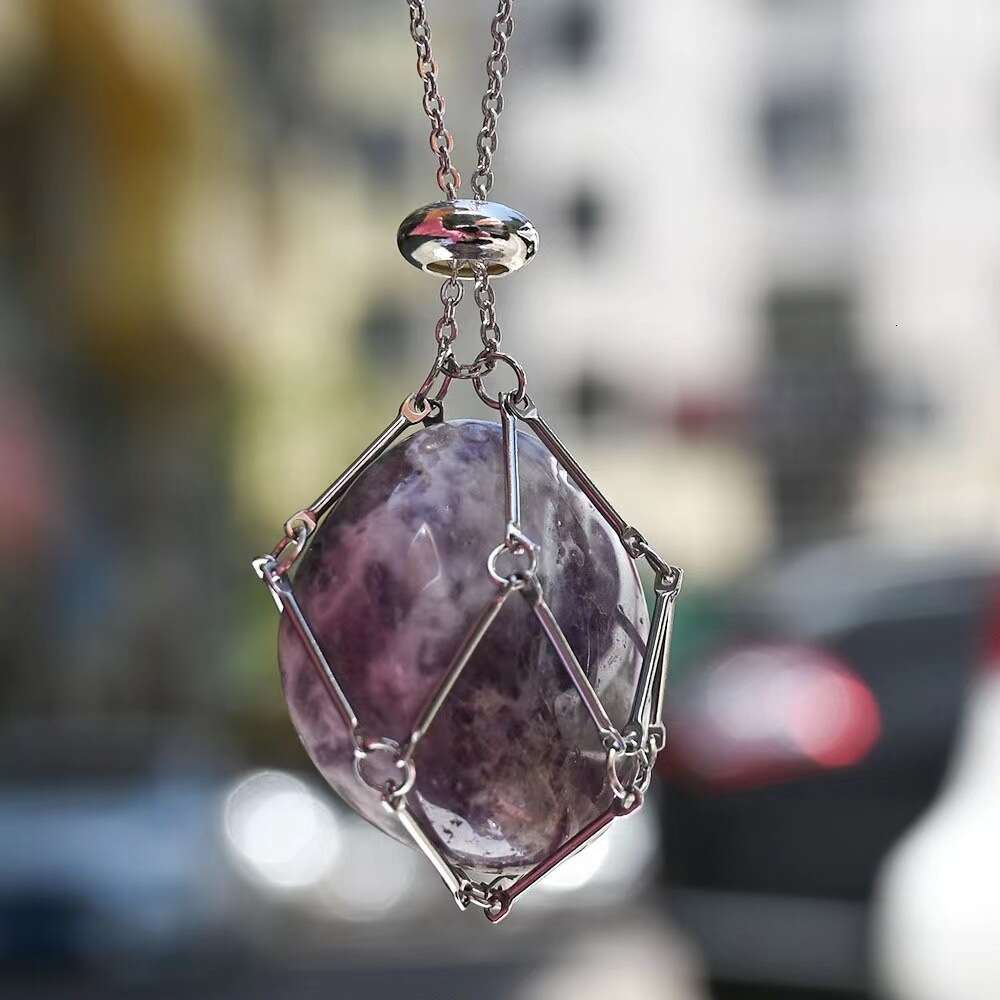 Interchangeable Natural Crystal Holder Necklace Crystal Cage Stone Pendant Aesthetic Gemstone Wolf Tide Jewelry For Men Women DIY Adjustable Weaving M