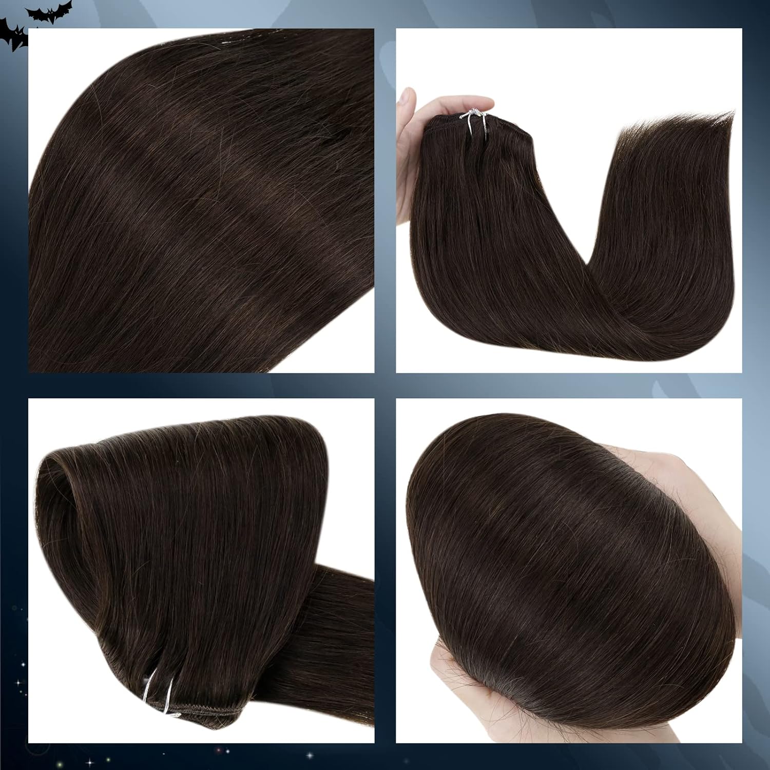 Clip in Hair Extensions Real Human Hair Dark Brown #2 Double Weft Double Weft Clip on ins Extension 120g