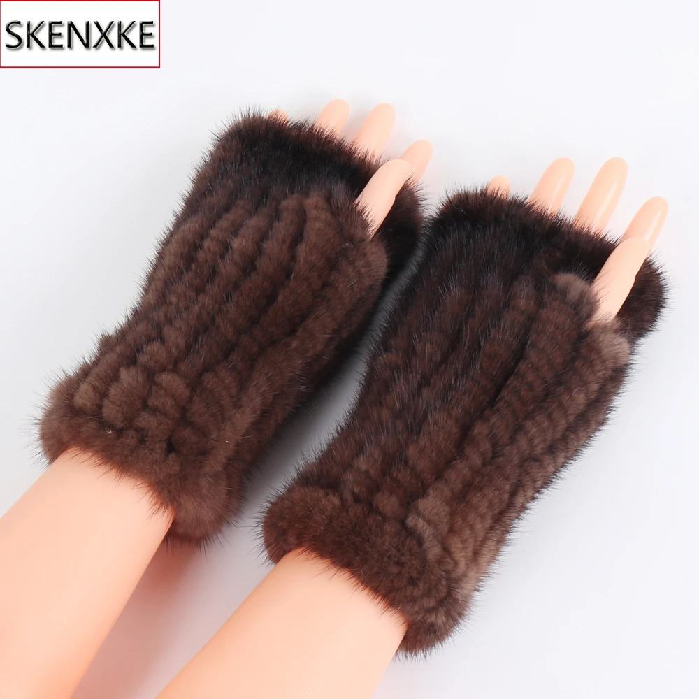 Women Gloves Real Knitted Mink Fur Fingerless Winter Mittens Strong Elasticity For Ladies Cold Weather 231220