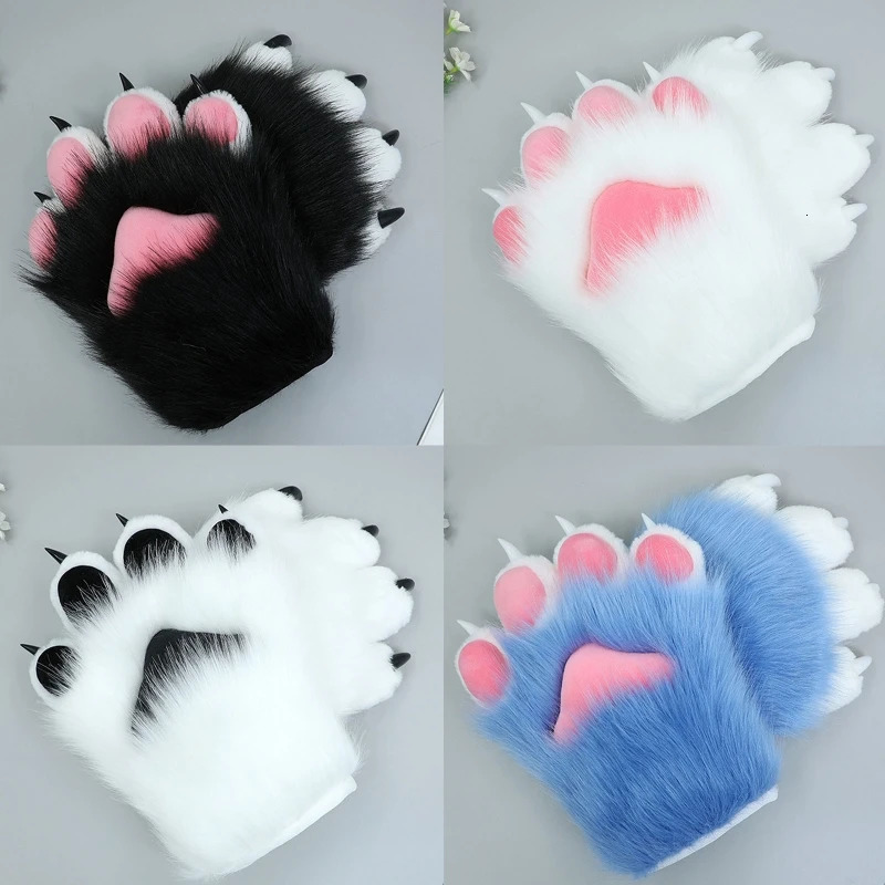 652F 2 Pcs Plush for Cat Cosplay Costume Nails Claws Gloves Furry Hand Paw 231220