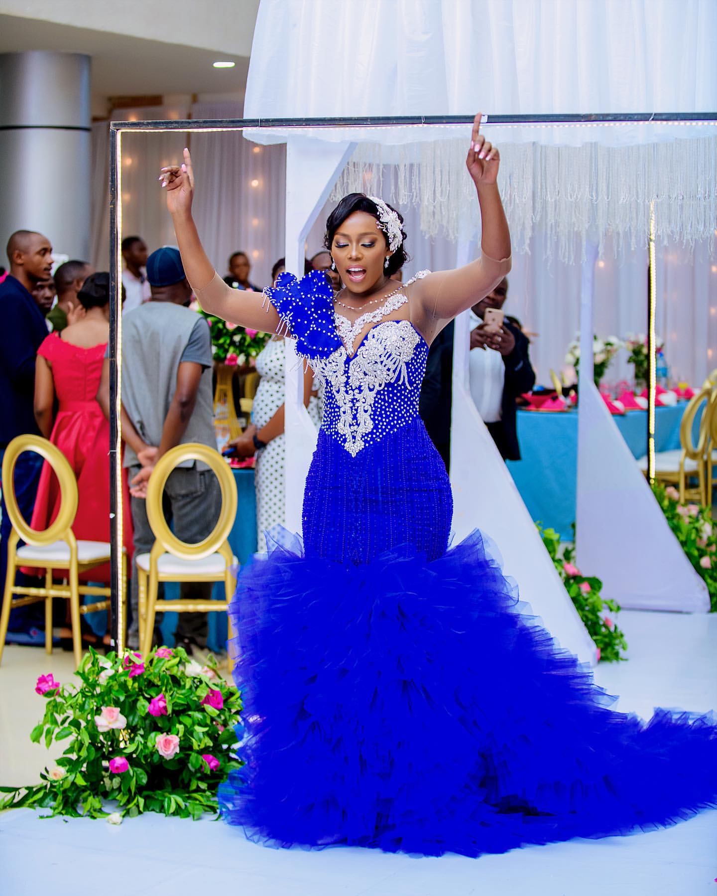 Ebi Royal Blue Aso Mermaid Prom Dress Beaded Crystals Tiers Evening Formal Party Second Reception Birthday Engagement Gowns Dresses Robe De Soiree Zj 