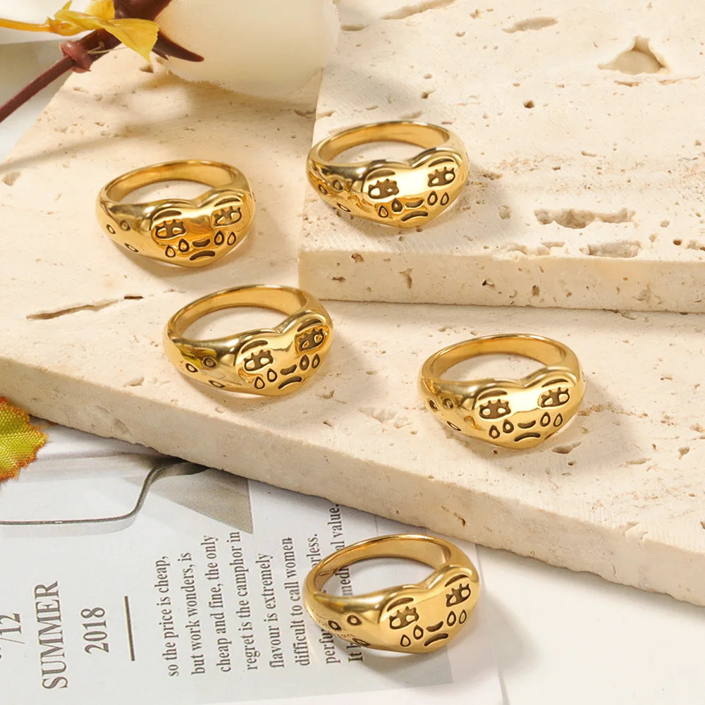 2023 Punk Heart Shape Cry Finger Rings For Women Accessories Simple 316l Stainless Steel Men Jewelry Gift 231220