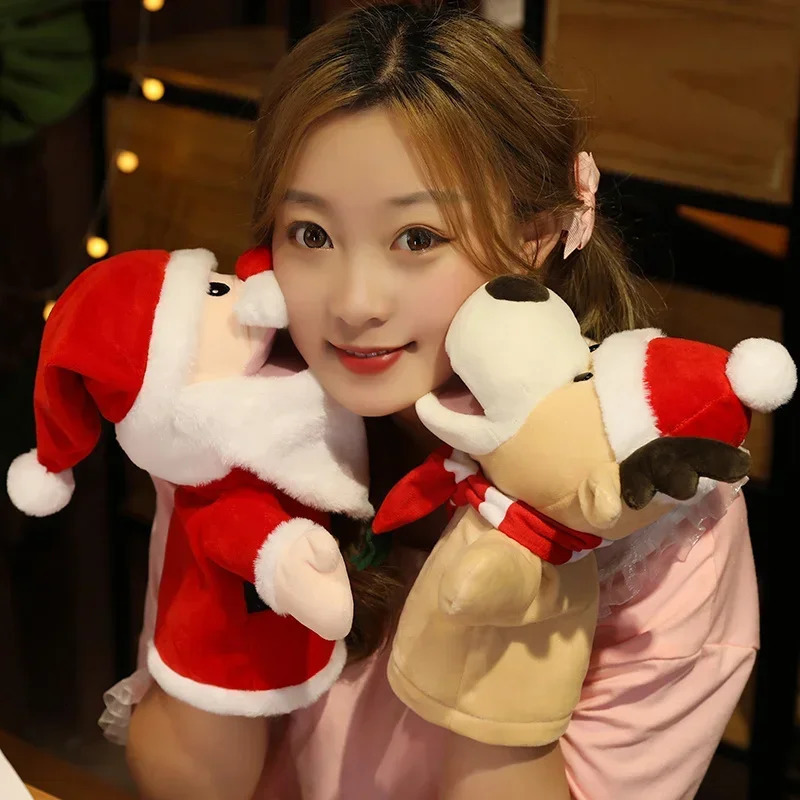 Free shipping Christmas Elk Santa Claus Snowman Finger Puppet Plush Toy Parentchild Lovely Stuffed Doll Children Educational Hand Toys