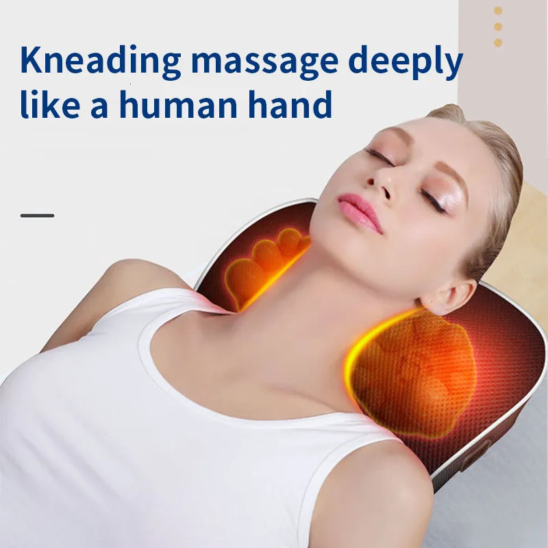 Jinkairui Electric Shiatsu Head Neck Cervical Ttraction Body Massager Car Back Pillow with Heating Vibrating Massage Device 231220