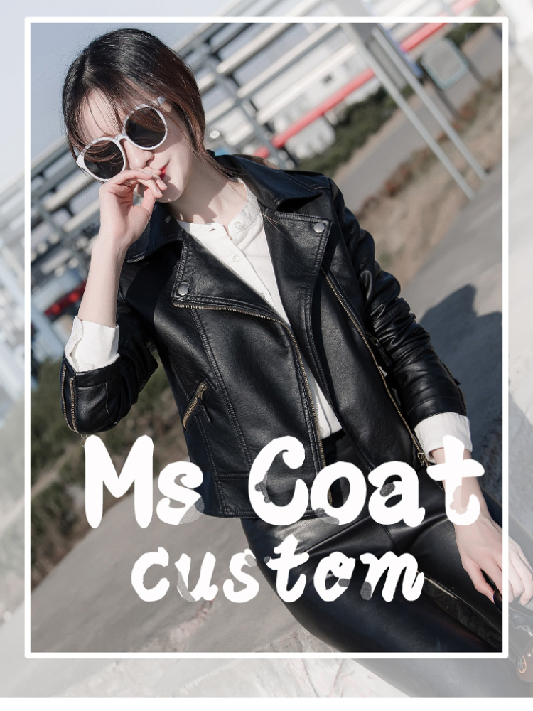 0C626M50 Women's Leather Faux Coats Spring and Autumn PU Leather Jackets Motorcycle Short Jacket Slimming Outerwear
