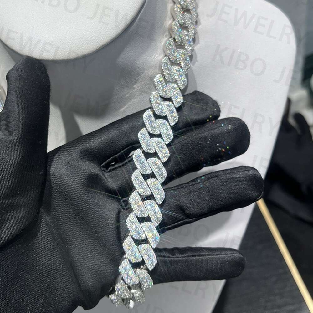 Fine Jewelry Hip Hop Iced Out Past Diamond Tester 18mm Silver Vvs Moissanite Cuban Link Chain