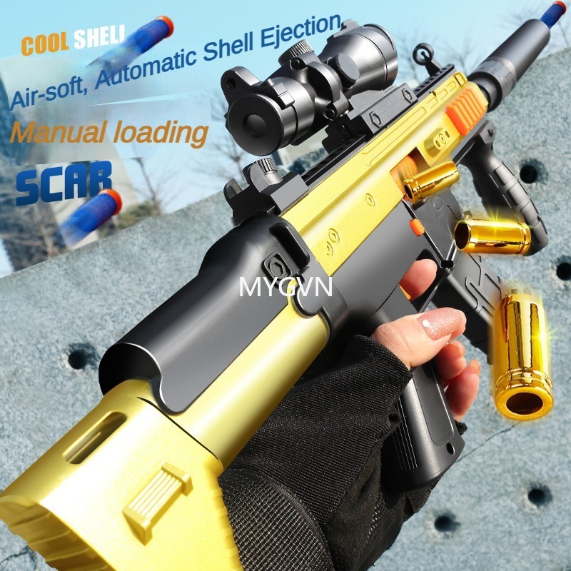 SCAR Toy Guns Soft Bullet Shell Ejection Blaster Rifle Sniper Submachine Gun for Boys Kids Outdoor Games