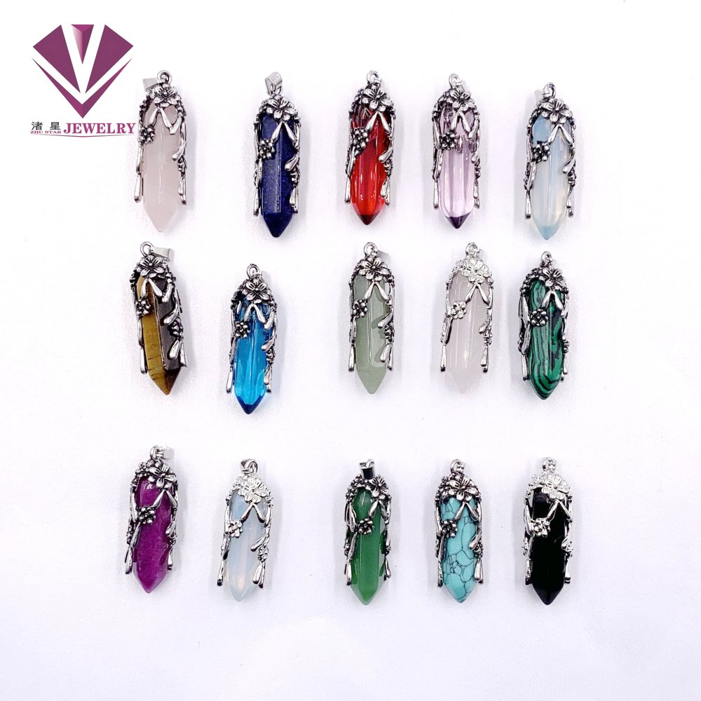 Natural Stone Crystal Stone and Flower Design Men's and Women's Pendant Necklace Wholesale Free Shipping