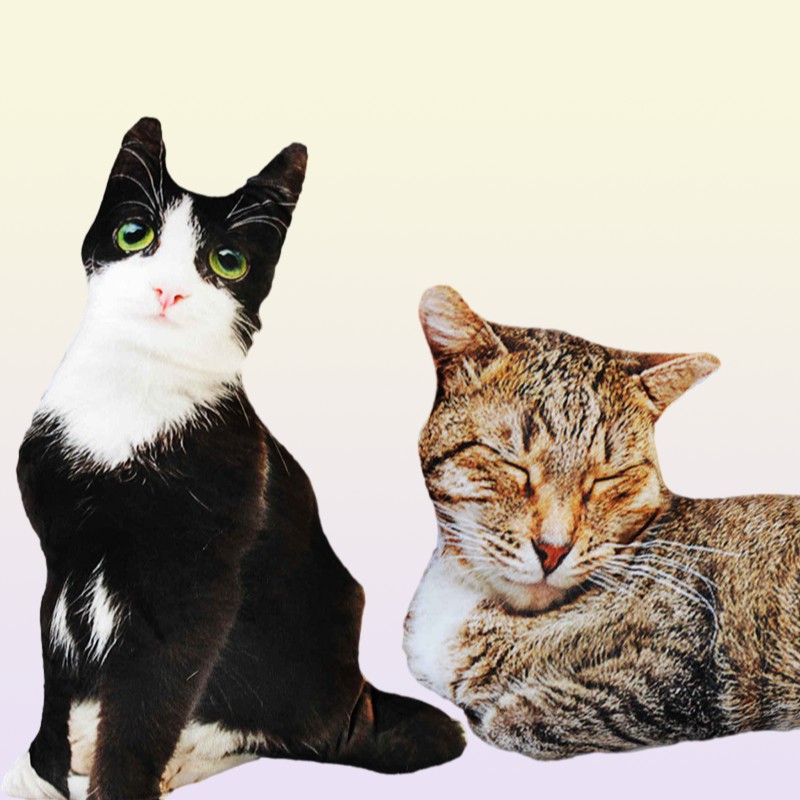 50cm lifelike plush cat pillow stuffed 3D print animal cat throw pillow home decoration gift for car people 220304