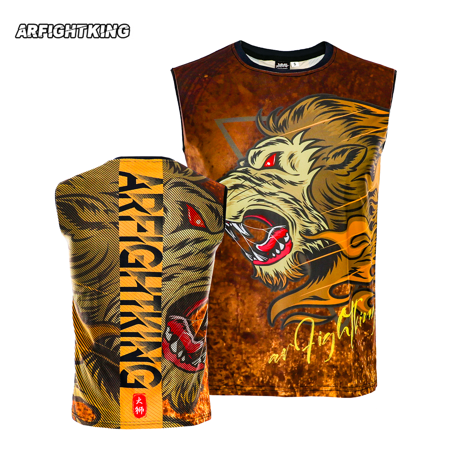 MMA Fire Lion Sans manches T-shirt Summer Muay Thai Fitness Fitness Court rond Round Casual's Casual Séchure rapide Sweat MMA Sweatshirt MMA Hous