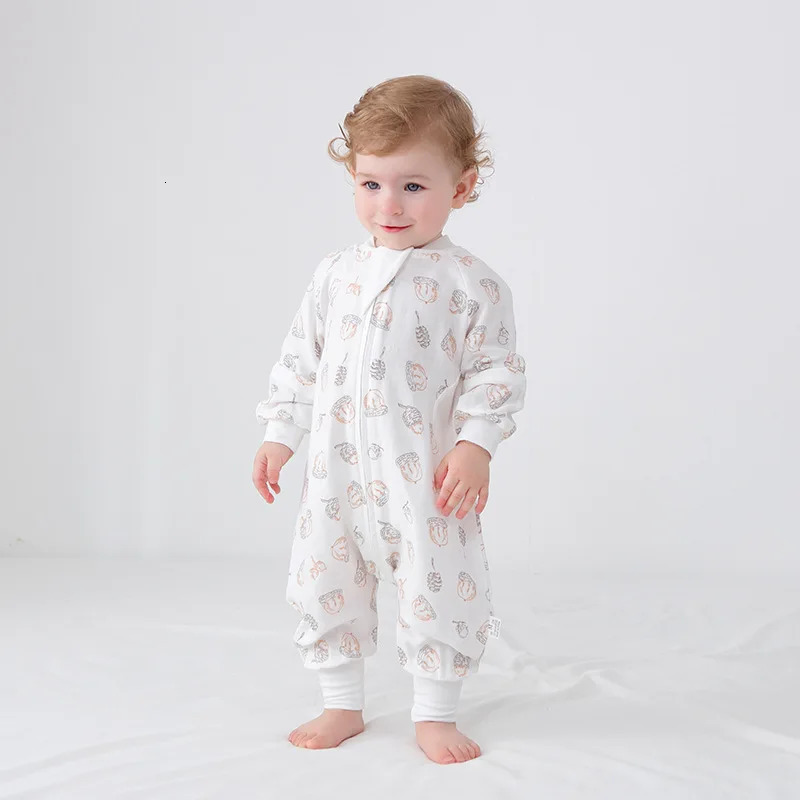 Baby Clothes Sleeping Romper Cotton Pajamas Bamboo Fiber Zipper Detachable Long Sleeve Kids Boy Girls Nighty 231220