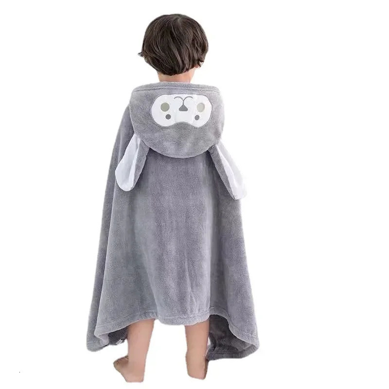 Children Bathrobe Hooded Coral Fleece Cute Soft Cloak Shower Embroidered Bath Towel Woven Cartoon Beach Cloth Kids Animal Towel 231221