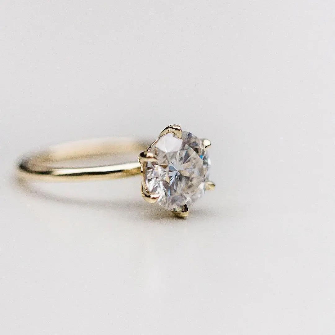 JOVOVASMILE Vvs1 Clarity 2.5 Carat Wedding Rings 8.5mm Round Brilliant Cut Silver Plated Yellow Gold 6-Prong 231220