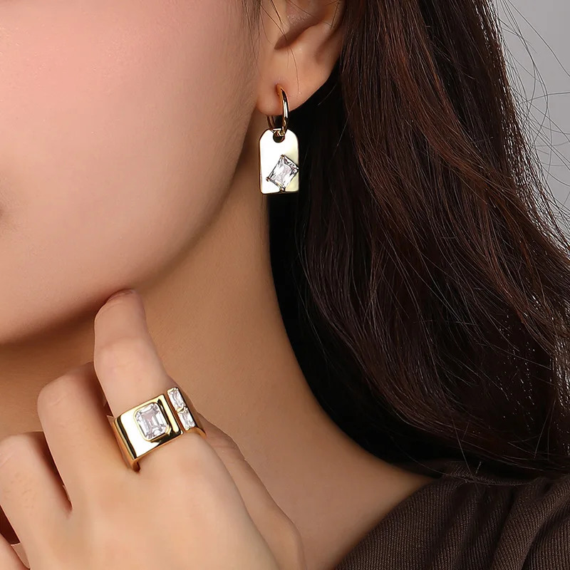 FINS 925 Sterling Silver Gold Clear Zircon Sqare Ring Punk Crystal Wide Open Finger Men Fine Jewelry 231220