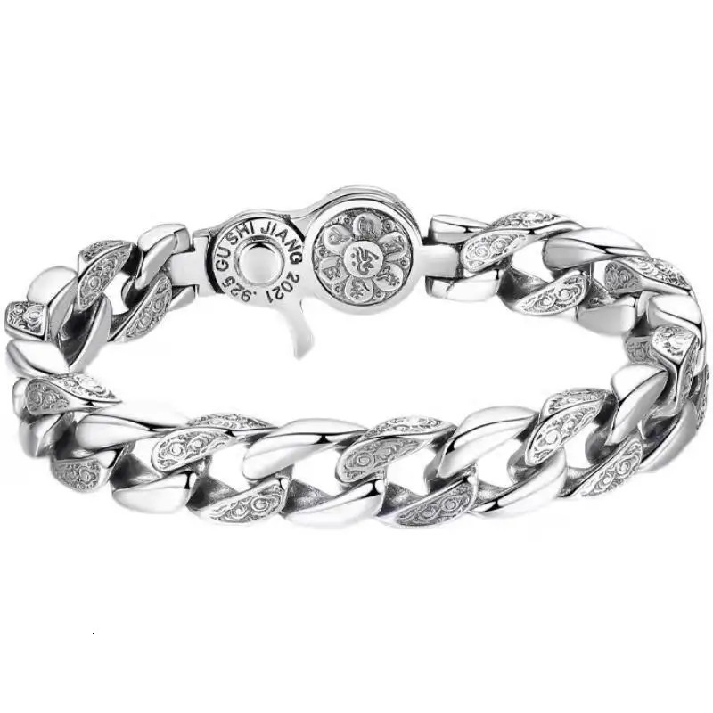 925 Sterling Silver Bracelet Six Word Truth Rotatable Wide Version Mans Aggressive Atmosphere Retro Personality Hand Jewelry 231221 Z250910