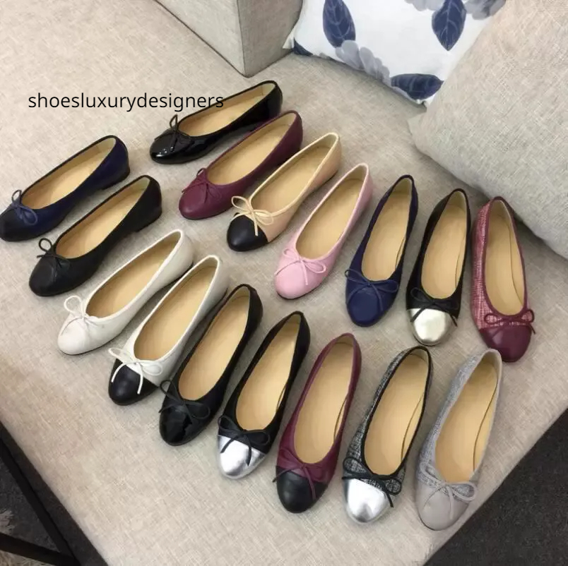 Leather embellished Bowtie slip-on Ballet Flat loafers round toes flat heel Dress Shoes Casual Shoes women's Luxury Designers factory footwear with box