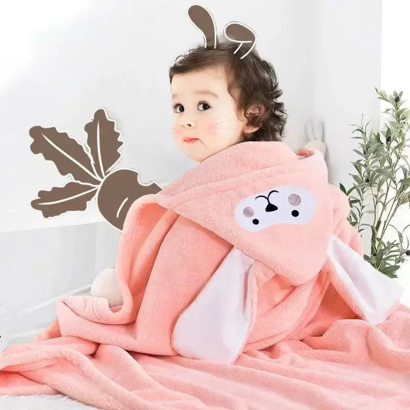 Children Bathrobe Hooded Coral Fleece Cute Soft Cloak Shower Embroidered Bath Towel Woven Cartoon Beach Cloth Kids Animal Towel 231221